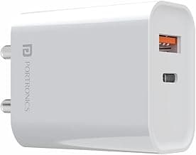 Portronics Adapto 45 22.5W Max Output USB & Type-C Dual Output Super Fast Charger,Wall Adapter Power Delivery 3.0& USB A Fast Charge Adaptor for iPhone,Android & Other Type C Enabled Devices(White)