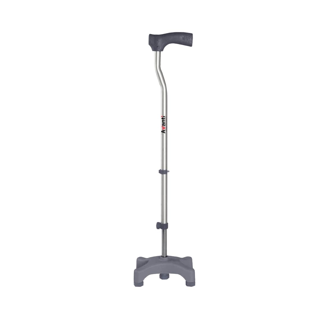 Vissco Avanti L Shape Quadripod Walking Stick (Aluminium) for Elderly and Physically Challenged, 4 Leg Anti-Slip Base, Lightweight, Height Adjustable Walking Cane for Men and Women (Universal, Grey)