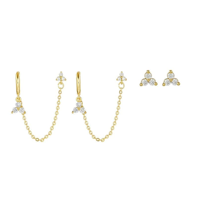 Aaishwarya 18K Gold Plated White Zircon Ear Chain Earring Set | For Women and Girls, Anti-Tarnish, Minimal Jewelry, Ear Chain and Stud Set