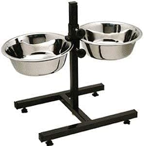 Woofy Stainless Steel Double Diner Food Bowl Stand for Dog Adjustable with 2 Bowls (H Type, Small 1600 ML)