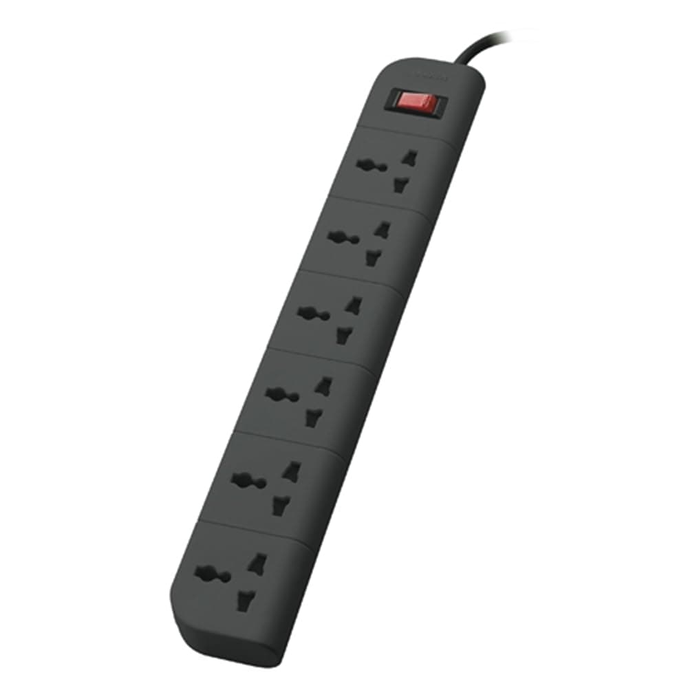 Belkin 6-Socket Extension Board with Surge Protector Universal Socket with 6.5Ft (2-Meter) Heavy Duty Cable Overload Protection, Comes with 5 Years Manufacturer Warranty, Grey Color, 220 Volts