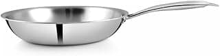 Pigeon Elite Stainless Steel Triply Fry Pan 22 cm, Gas Stove and Induction Compatible for Fast Cooking and Longer Heat Retention, Along with Even Heat Distribution- Silver