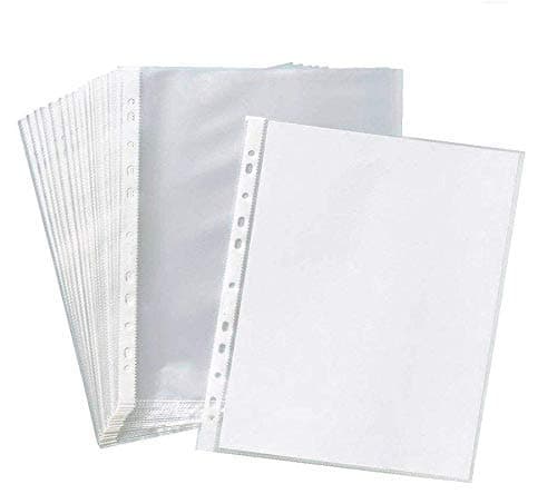 Peeplvalue Pack of 200 Heavy Duty 150 Micron A4 Size Transparent Document Sleeves, Leaf Sheet Clear Certificates, Waterproof Sheet Protectors 11 Holes Punched Ring Files Folder