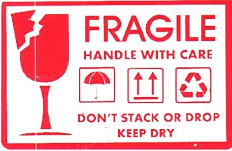 BlackDreams® Fragile Handle with Care Don't Stack or Drop Keep Dry Type Stickers/Label with for Different Logo (3x2 inch (100 Stickers), White & RED)