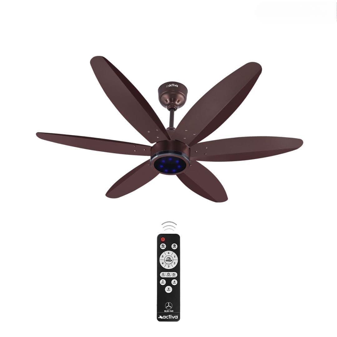 ACTIVA JETTA 1200mm BLDC Ceiling Fan with Remote | 28W BEE 5 Star Energy Saving Fan | 6 Wooden Finish Blades, 7 LED Lights | Noiseless | Rusty Brown | 5 Year Warranty