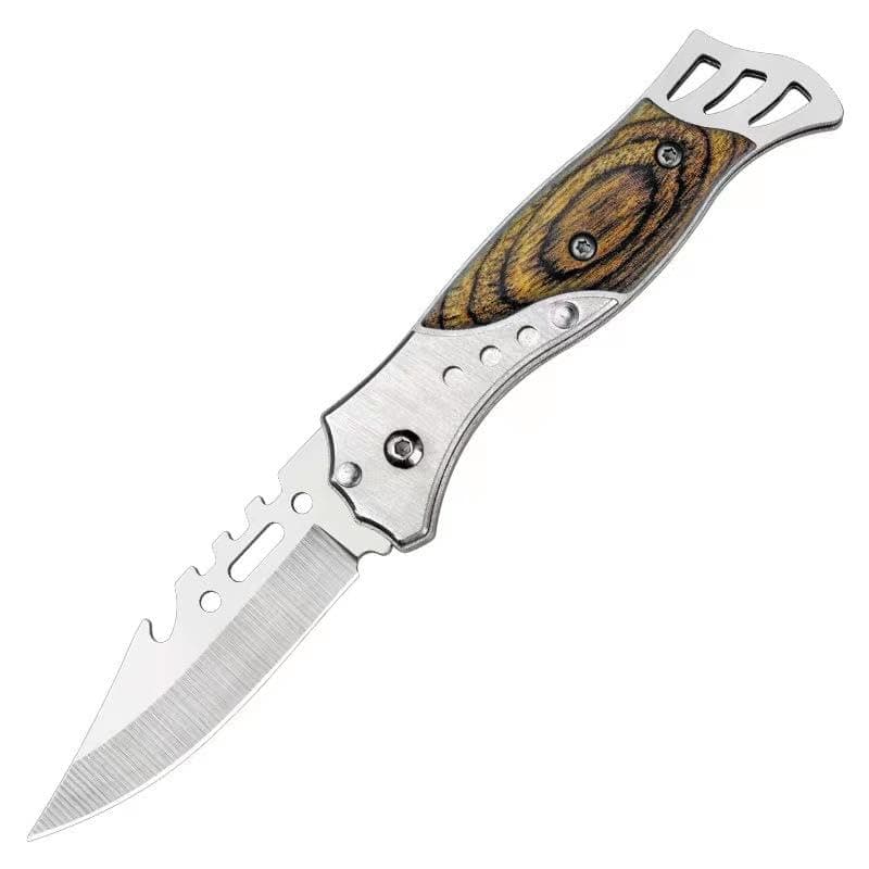 CAPMORA Stainless Steel Utility Knife with Wooden Handle, Multipurpose Kitchen and Office Cutting Tool for Fruit, Vegetable, Craft, Packaging, Portable (Pack Of 1) (YELLOW)