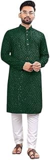 LookMark Men’s Printed Pure Rayon Kurta with Mandarin Collar, Full Sleeves, Straight Fit Traditional Ethnic Wear