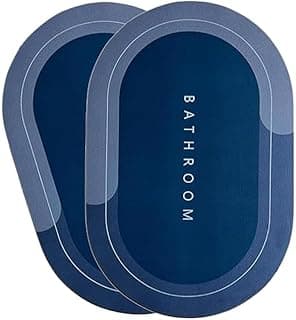 VERVENIX Pack of 2 Bathroom Mats Anti Slip Quick Dry Soft Water Absorbing | Oval Anti-Skid Non-Slip Rubber Doormat for Home, Kitchen & Washroom | (Blue)