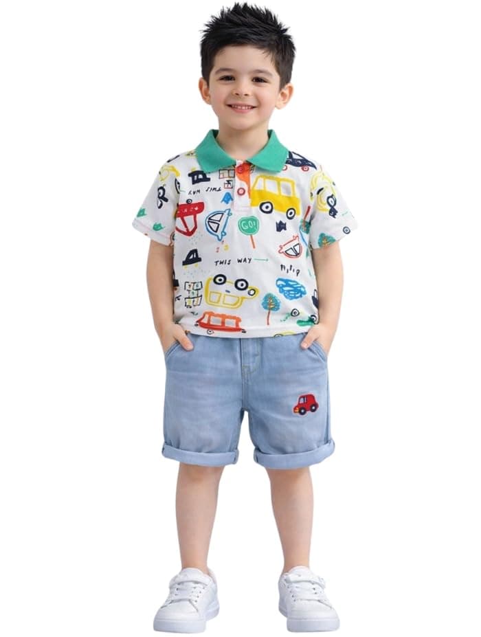 Indhrani Cotton Kids Clothes for Boys with Printed T-Shirt & Shorts | Comfortable Baby Boy Dress for Playtime & Outings | Soft Kids Dress Boy Outfit Designed for Style