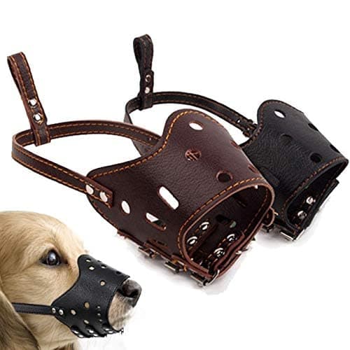 PSK PET MART Pet Soft PU Leather Muzzle - Adjustable Strap Dog Muzzle Cum Mouth Cover | Anti-Biting, Safety Mask for Dogs (Color May Vary) Small