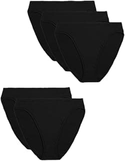 Marks & Spencer Womens Cotton Blend Solid High Rise High Leg Knicker (Pack of 5)