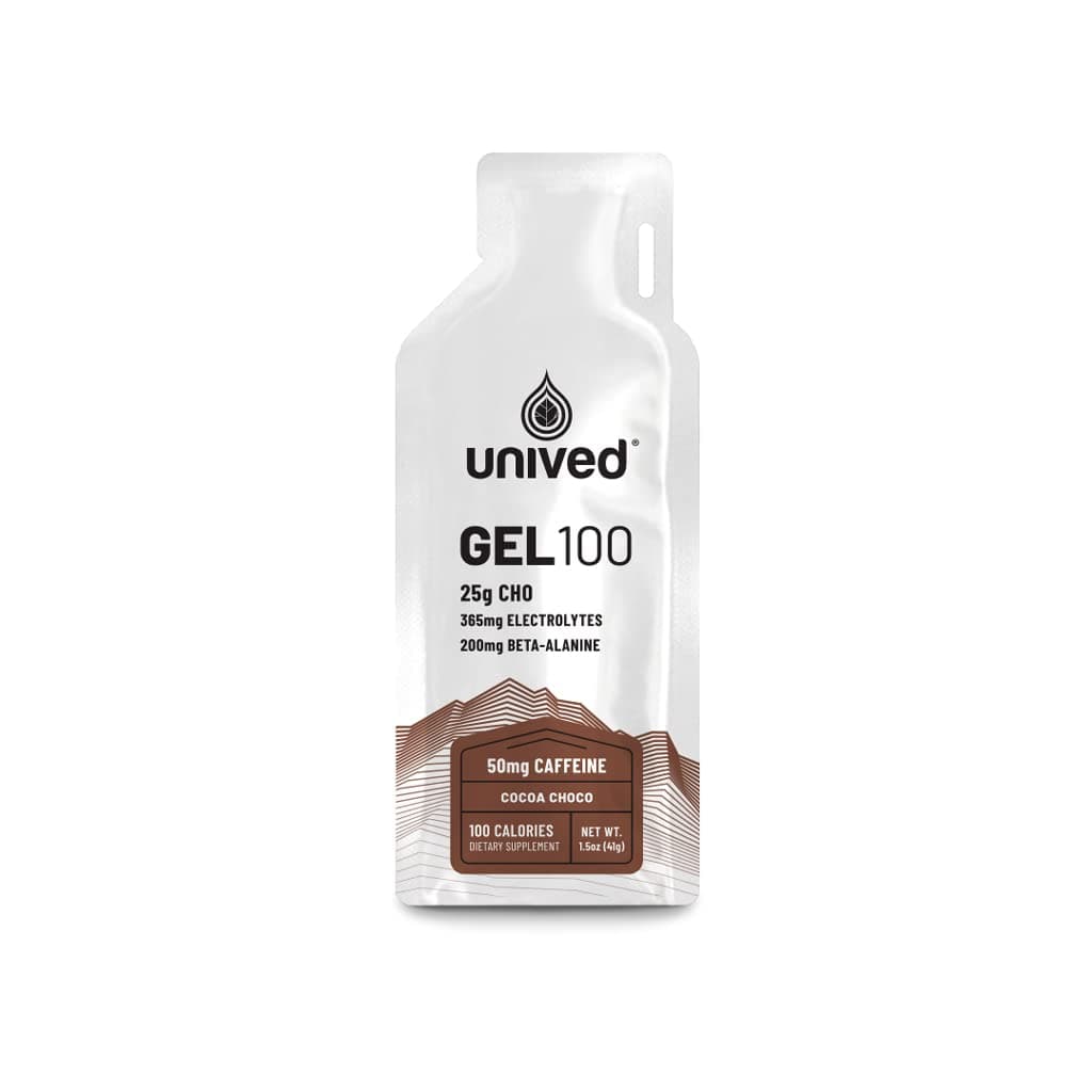 Unived Gel 100 - Energy Gel for Endurance Athletes Runners & Cyclists - 100kcal - Cocoa Choco - 50mg Caffeine - Pack of 6