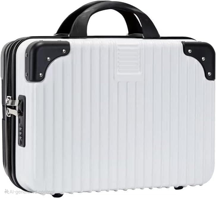 SUNBEET Pvc Portable Hard Shell Cosmetic Travel Case, Small Travel Hand Luggage with Elastic Band, Mini ABS Carrying Makeup Case Suitcase (Black & White)