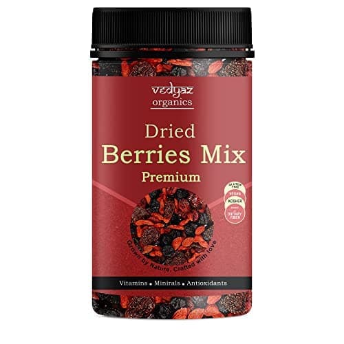 Vedyaz Organics Dried Berries Mix - 250gm - Mix of Blueberry, Goji berry, Strawberry & Cranberries Dry fruits - Rich in Nutrients & Antioxidants (Jar Pack)