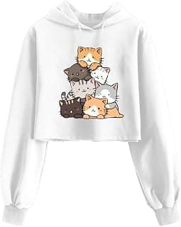 BELTLY Cat Crop Hoodie Sweatshirt Women Casual Stylish Latest White Black Pink Lavender Beige Girl Cute
