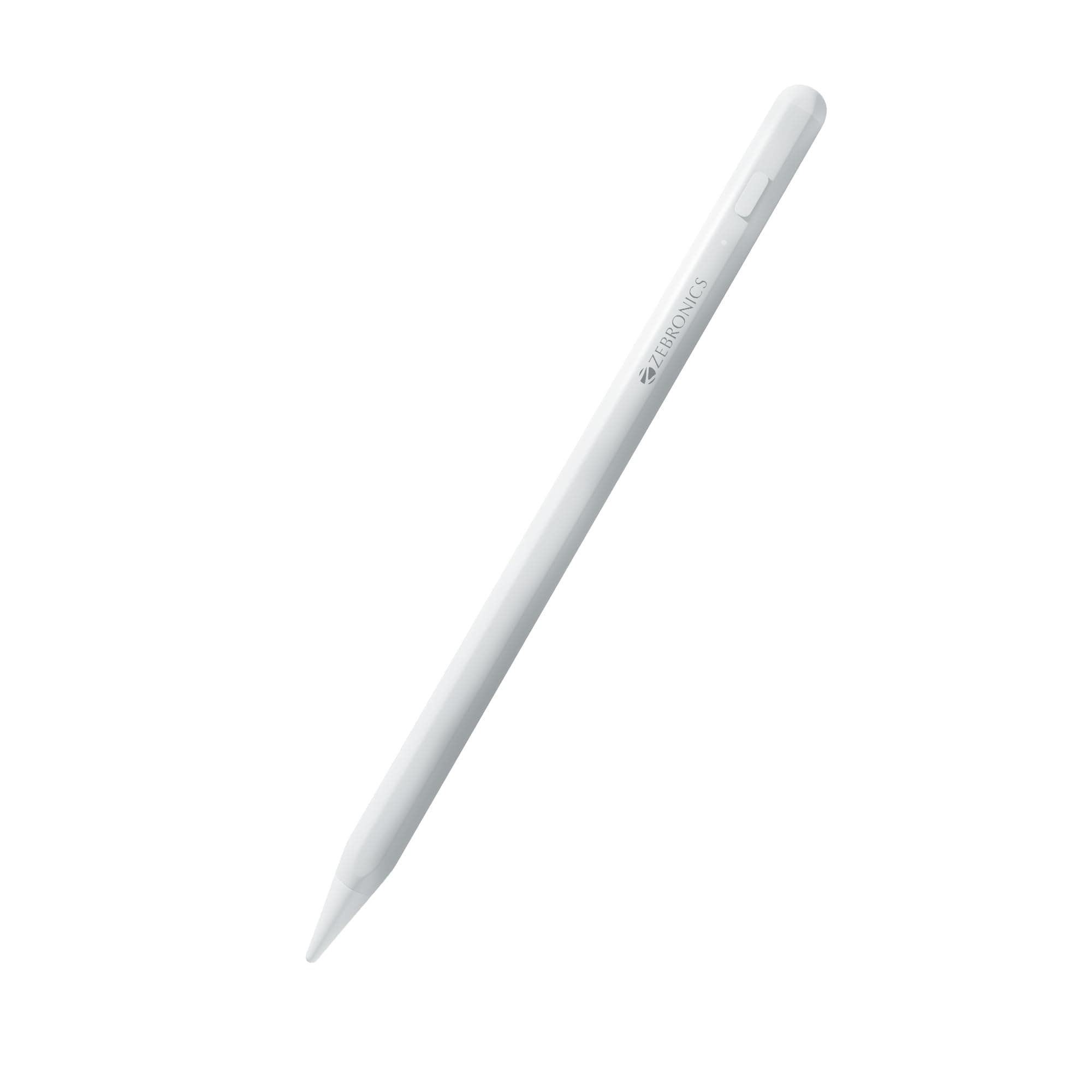 ZEBRONICS Pencil PRO Stylus for iPad, iPad mini, iPad Air, iPad Pro, Palm Rejection, Ultra High Precision, Replaceable Pen Tip, Aluminum Light Weight Body, Magnetic Latch Design, White