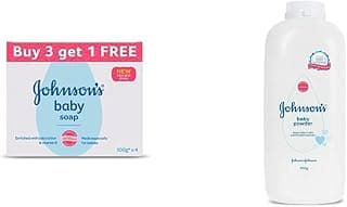 Johnson's Baby Soap for Bath Combo Offer Pack, 100G (Buy 3 Get 1 Free) and Baby Powder (400G), White