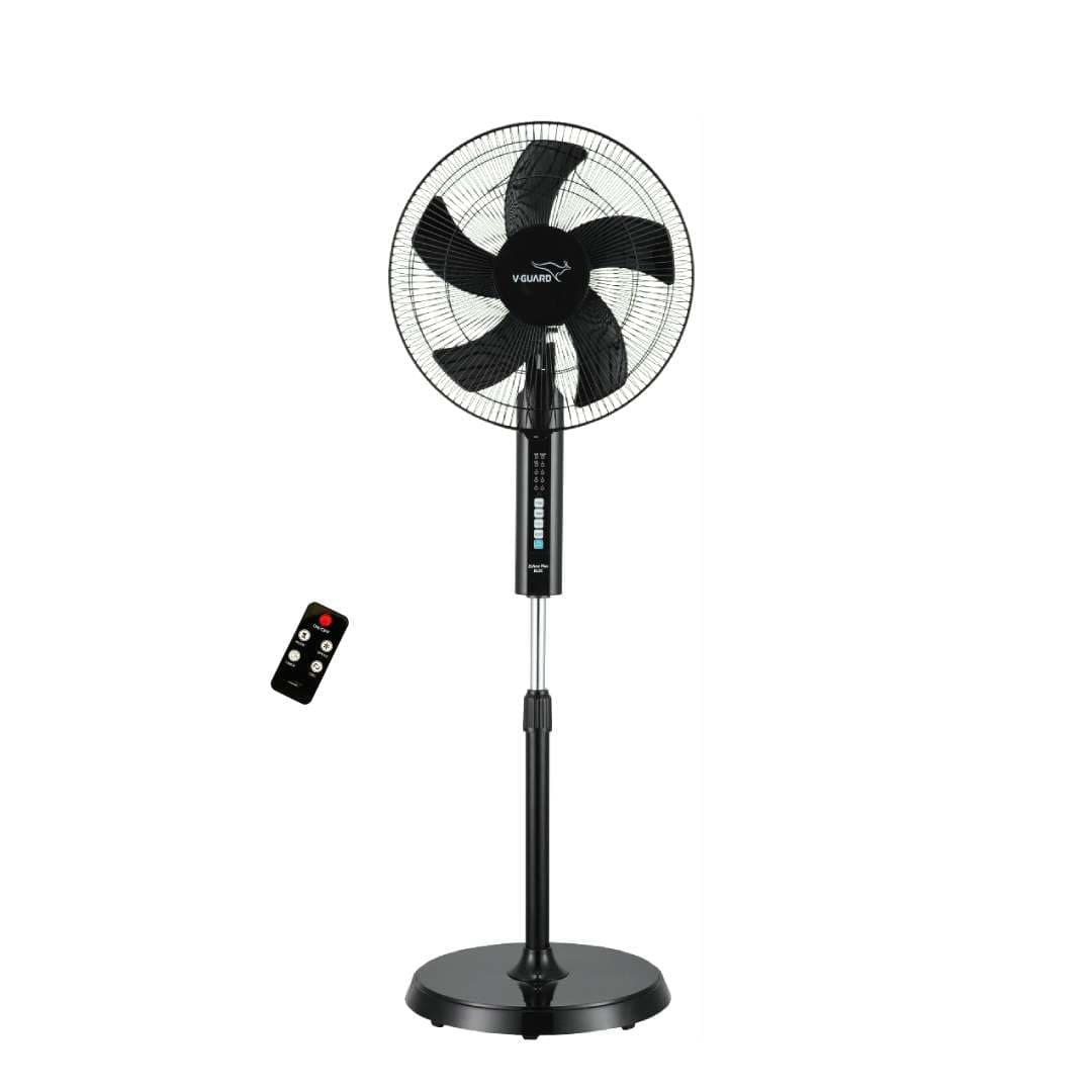 V Guard Esfera Plus BLDC Pedestal Fan 400 mm | Energy Efficient BLDC Motor (1350 RPM) | 5-Blade High Air Delivery | Remote Control with Oscillation & Timer | Thermal Protection | Black