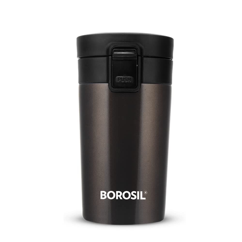 Borosil 260ml Coffeemate Stainless Steel Travel Mug | Double Wall Vacuum Insulated, Black | 8 Hrs Hot & 14 Hours Cold | Ideal for Personal & Corporate Gifting (Mocha)