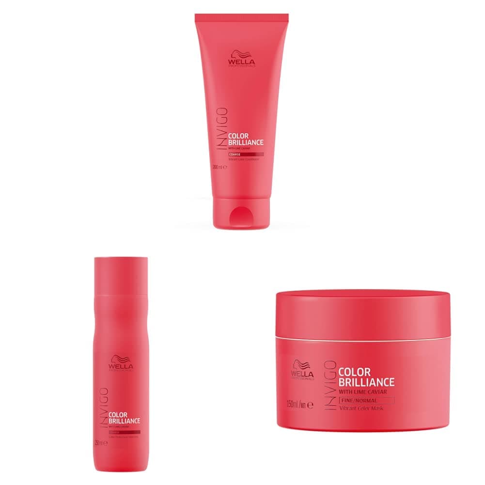 Wella Professionals INVIGO COLOR BRILLIANCE Conditioner for coarse hair 200ml, Mask for fine/normal hair 150ml and Shampoo for fine/normal hair 250ml Combo