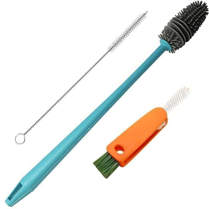 Lazpaz Bottle Cleaning Brush Set, Long Handle Silicone Cleaner Brushes+Thermos Lid Cup Brush+3Pcs Scratch Free Bottle Cleaner And Bristle Wire Straw Cleaner, Dishwasher Safe(Multicolor)