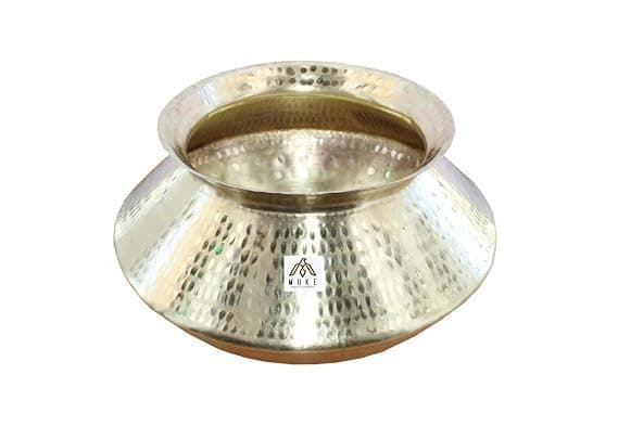 MUKE Handmade Hammered Polished Pure Brass Water Pot Degchi Handi cookwere Indian Brass Cooking Vessel Color Golden Capacity 3.5 Liters Pack of 1