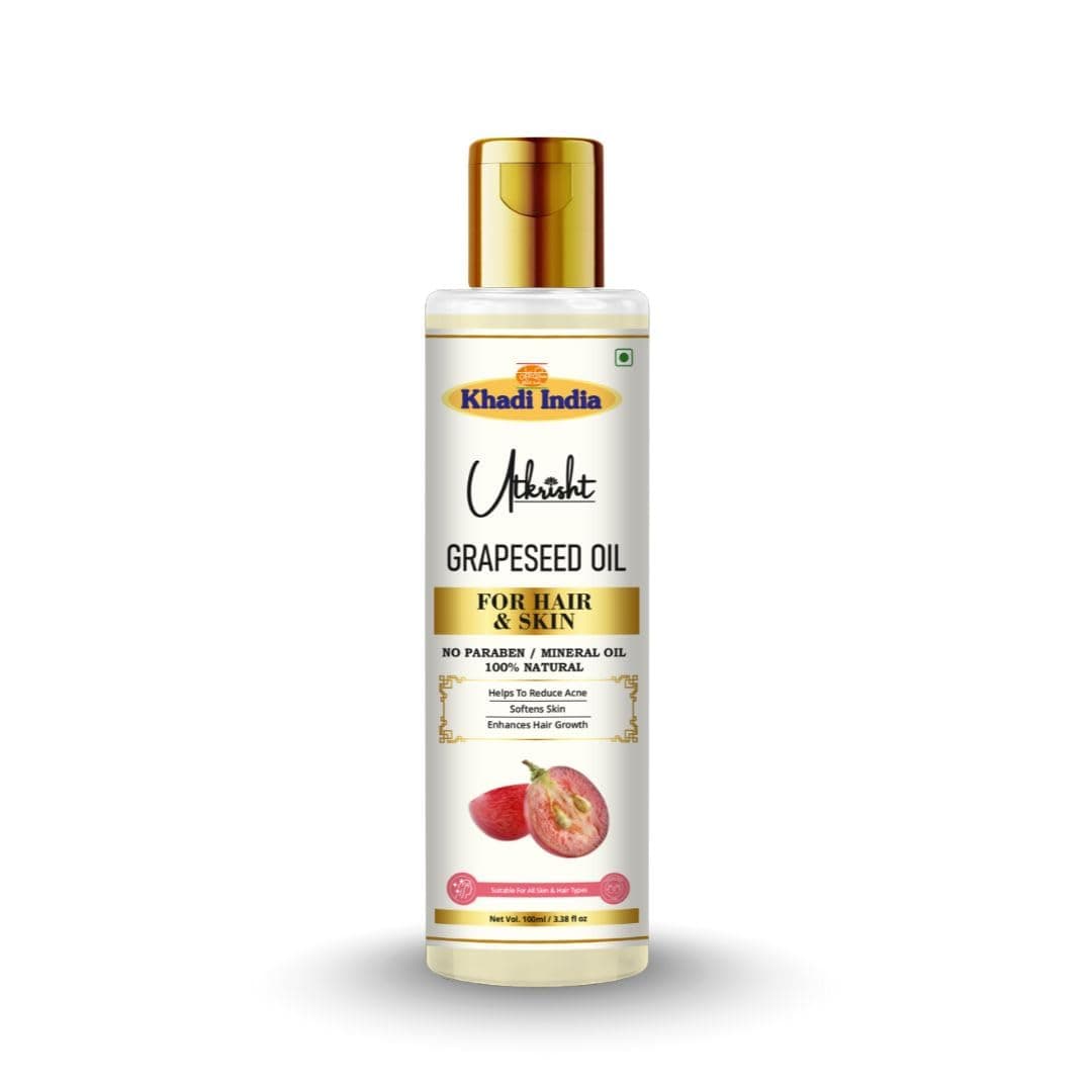 Utkrisht Khadi Grapeseed Oil For Skin & Hair 100ml | Pure & Natural Oil for Hair Growth & Nourishing Skin Care | Non Sticky, Paraben, Mineral Oil Free | For All Hair Types | Daily Use for Men & Women