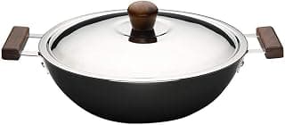 Wonderchef Ebony Hard Anodized Wok with Lid - 24cm, 2.7L | Ideal for Biryani, Pulao | Black