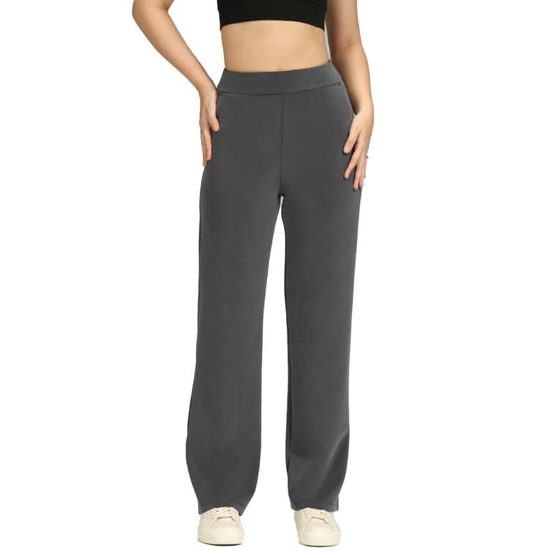 BlissClub Womens BareButter Straight Pants, High Rise, Straight fit,Pockets, Comfortable Waistband,Regular Variant Below 5'4