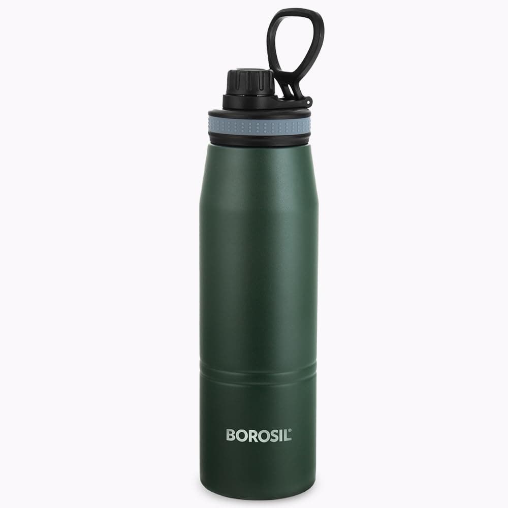 Borosil 900ml Gosports Green Stainless Steel Bottle | ISI Certified Made in India Double Wall Vacuum Insulated Flask | 14 Hours Hot & 18 Hours Cold | Leakproof, BPA Free | 1 Year Warranty