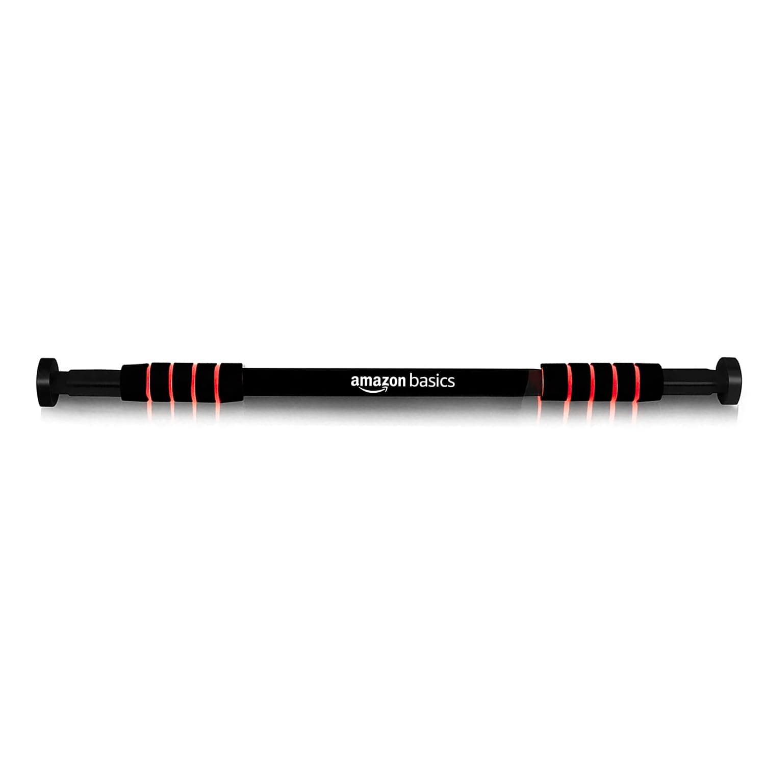 Amazon Basics Door Frame Mount Steel Pull-Up Bar | for Pull-Ups, Chin-Ups & Leg Raises | Non-Slip Grip | Max Load Capacity - 100 kg | Indoor Workout | Red