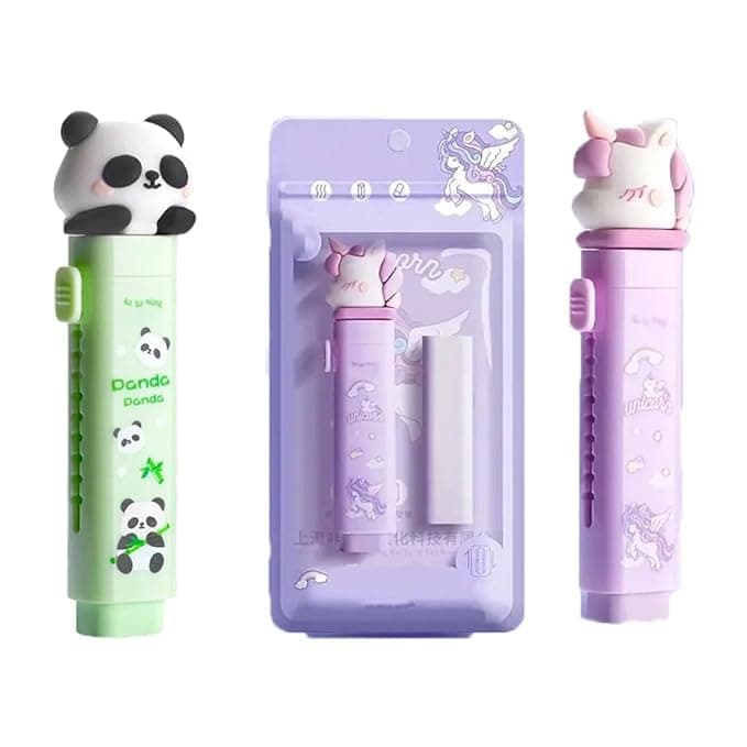 SAMVARDHAN Fancy Kawaii Cutter Style Erasers with Clutch Mechanism for Kids (Unicorn & Panda (Pack of 2))
