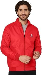 LEOTUDE Men Light Weight Windbreaker Lined Jacket (Colour: Red)