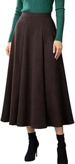 MYSTIFY Women's Black A-Line Midi Skirt, Pleated Design Stylish High Waist Bodycon Long Skirt for Women