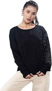 Zink London Women's Black Embellished Slip-On Sweater