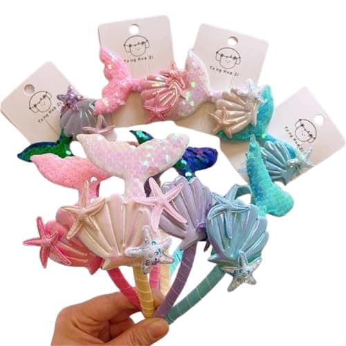 AMANVANI Hair Band for Kids Mermaid Sequin Hair Clip for Women (2 hairband 2 clip) Hairband for Girls Birthday Return Gifts Hair Accessories
