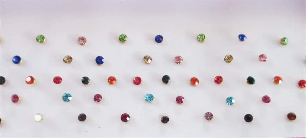 Glayra 33 pcs Multiolor Diamond Round Stone Bindis for Women and Girl Foredead