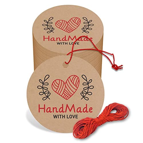 Clickedin - 100 Pieces Handmade with Love Tags, Brown Craft Tags for Best for Order Packaging,