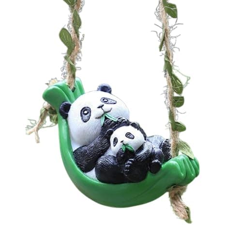 The Decorshed Cute Panda Couple Swing Hanging Decor - Pack of 1 | Adorable Resin Showpiece for Home Dcor | Romantic Panda Figurine for Living Room, Bedroom, Gift Item