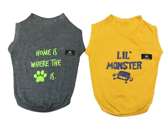 Golden Tails Cotton Printed T-Shirt for Dogs and Cats Costumes for Pets - Pack of 2 T-Shirts Grey & Mustard (XL-20 Inches)