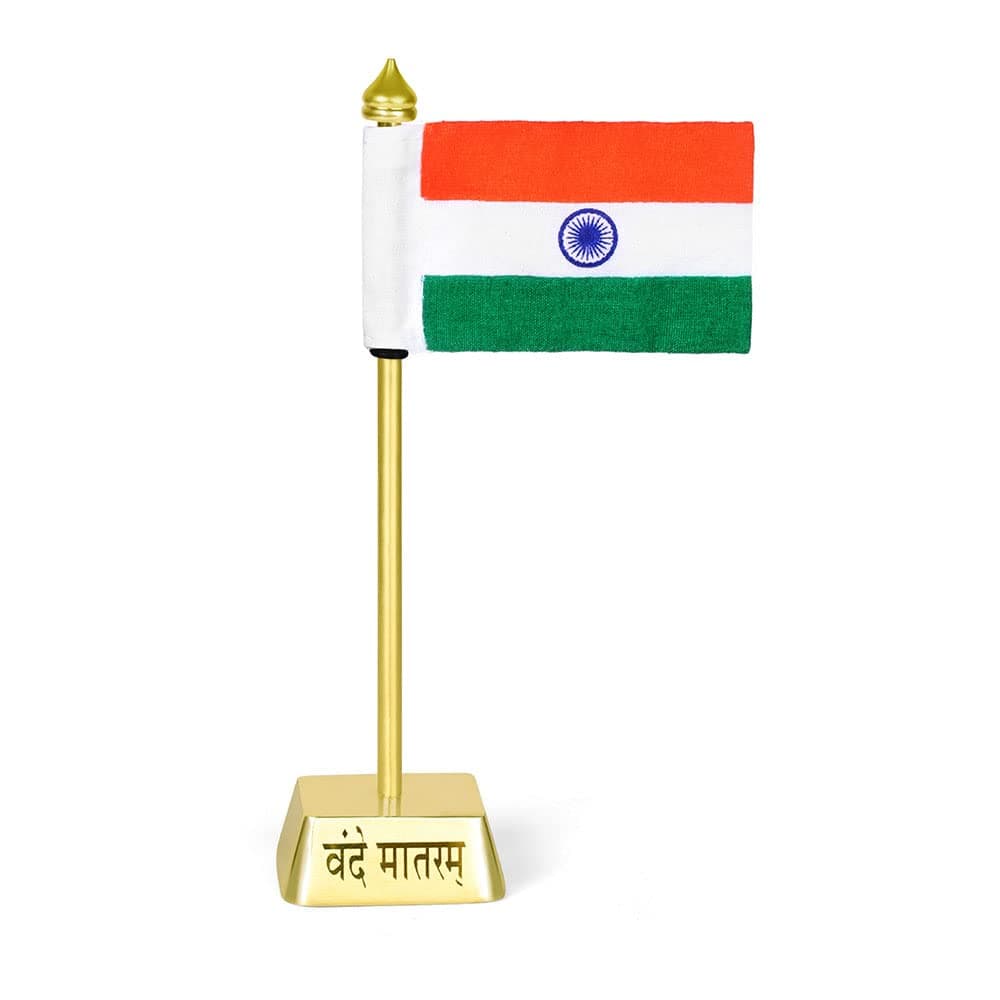ZAHEPA Flag for Car Dashboard, Khadi Fabric decorative Flag with Gold Plated Square Metal Base, Office Desk Accessory, Tabletop Decoration for Home, Office & Corporate Use, Gift for Professionals