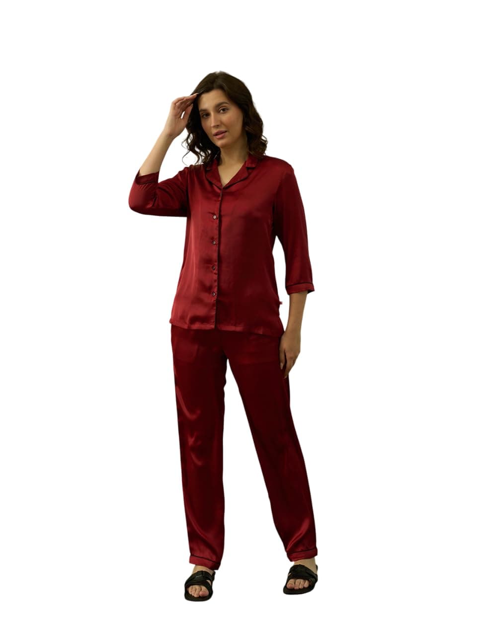 STORIES OF BANNO'S SWAGGER Women Satin Solid Night Suit Set | Premium Soft Satin Nightwear Pajama Set | Stylish Comfortable Sleepwear for Ladies | Elegant Lounge Wear Night Dress