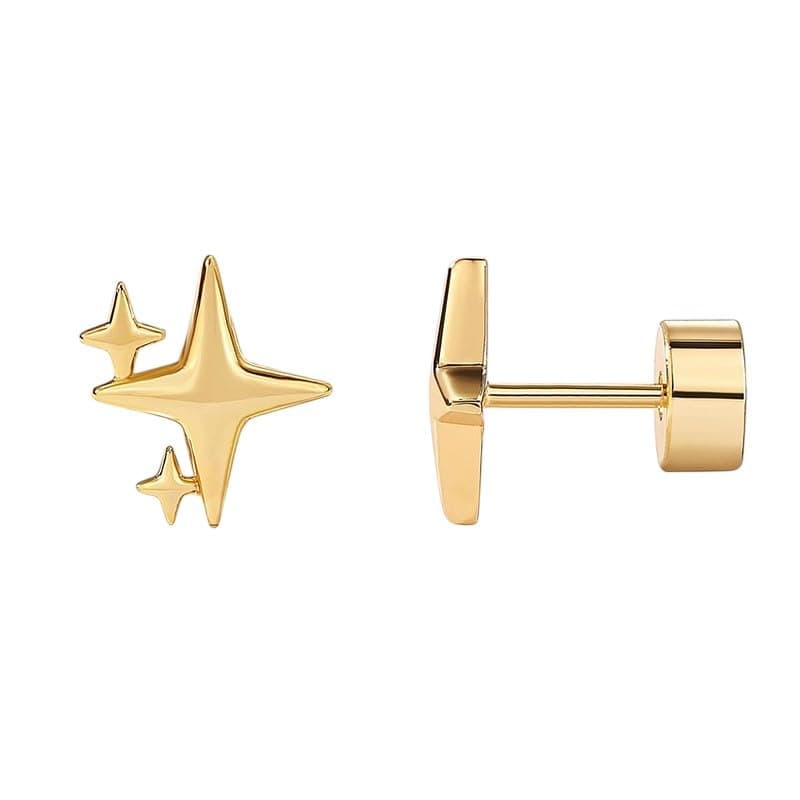Aaishwarya SMALL 14K Plated Spark Flatback Studs | Earrings for Women and Girls | Minimal Dainty Multi Piercing Stud | With Screw Back | Lightweight Everyday | Water-Resistant Anti-Tarnish Jewels