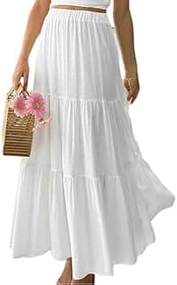 PINKHUB Women's Summer Ruffle Hem Maxi Skirt | High Waist Long Pleated Skirt | Plain A-Line Flowy Skirt for All Occasions | Soft Cotton Blend Fabric | Elegant Boho Style