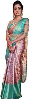 Generic SSAB Trendy Soft Lichi Silk Saree for Women – Multicolor Saree with Rich Pallu & All-Over Jacquard Weaving – Elegant Contrast Brocade Blouse