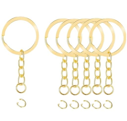 Evaluemart Gold Color Metal Split Keychain Ring Parts - 20 Key Chains 25mm with 26mm Chains and 20pcs Open Jump Ring for Craft Key Ring