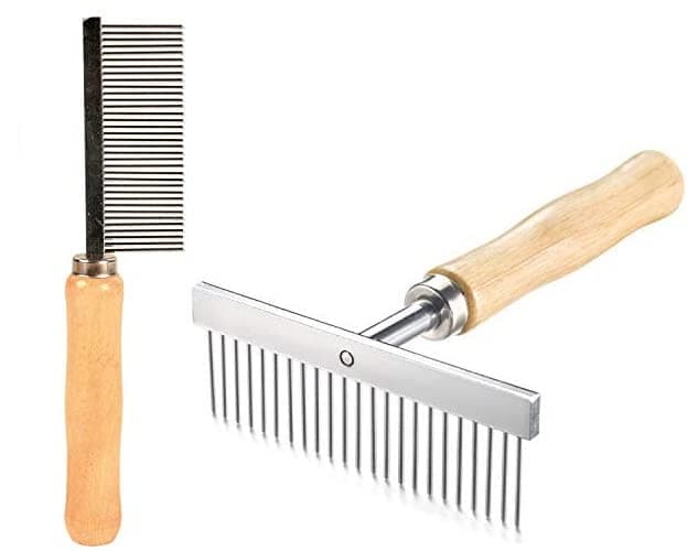PSK PET MART Wooden Handle Metal Teeth Anti Shedding Comb & Strong Wooden Handle for Easy Grip | Pet Grooming Comb pack of 2