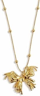 Zarini Premium Gold-Plated Bow Ribbon Pendant Necklace for Women | Minimalist Korean Style Chain Necklace | Cute Dainty Charm Jewelry | Daily Wear, Party, Birthday, for Girls & Women