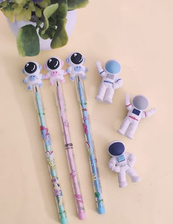 TERA 13 Birthday Gifts for Kids Space Theme Pencil and Eraser Set (3 Each) - Writing Kit for School, Stationery Items for Boys