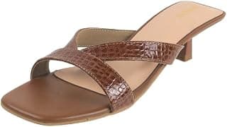 Mochi Women's Synthetic Leather Kitten Heel Slip-on Sandal